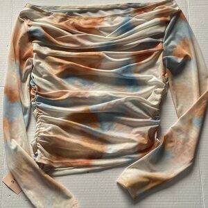 SHEIN Cream and Blue Ruched Off-Shoulder Top